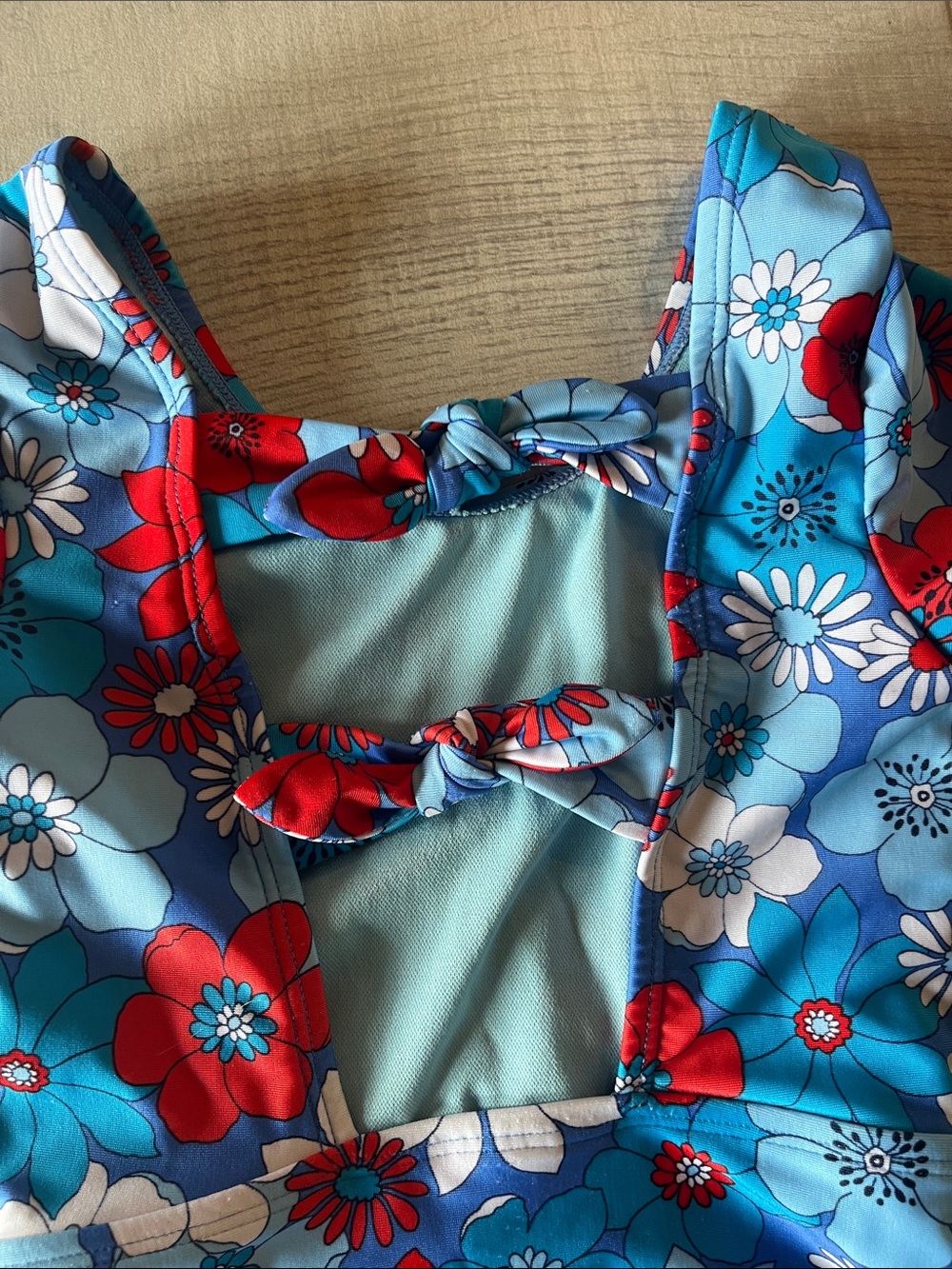 Cat & Jack Blue Floral One-Piece Swimsuit - Red & White Accents - Picture 5 of 5